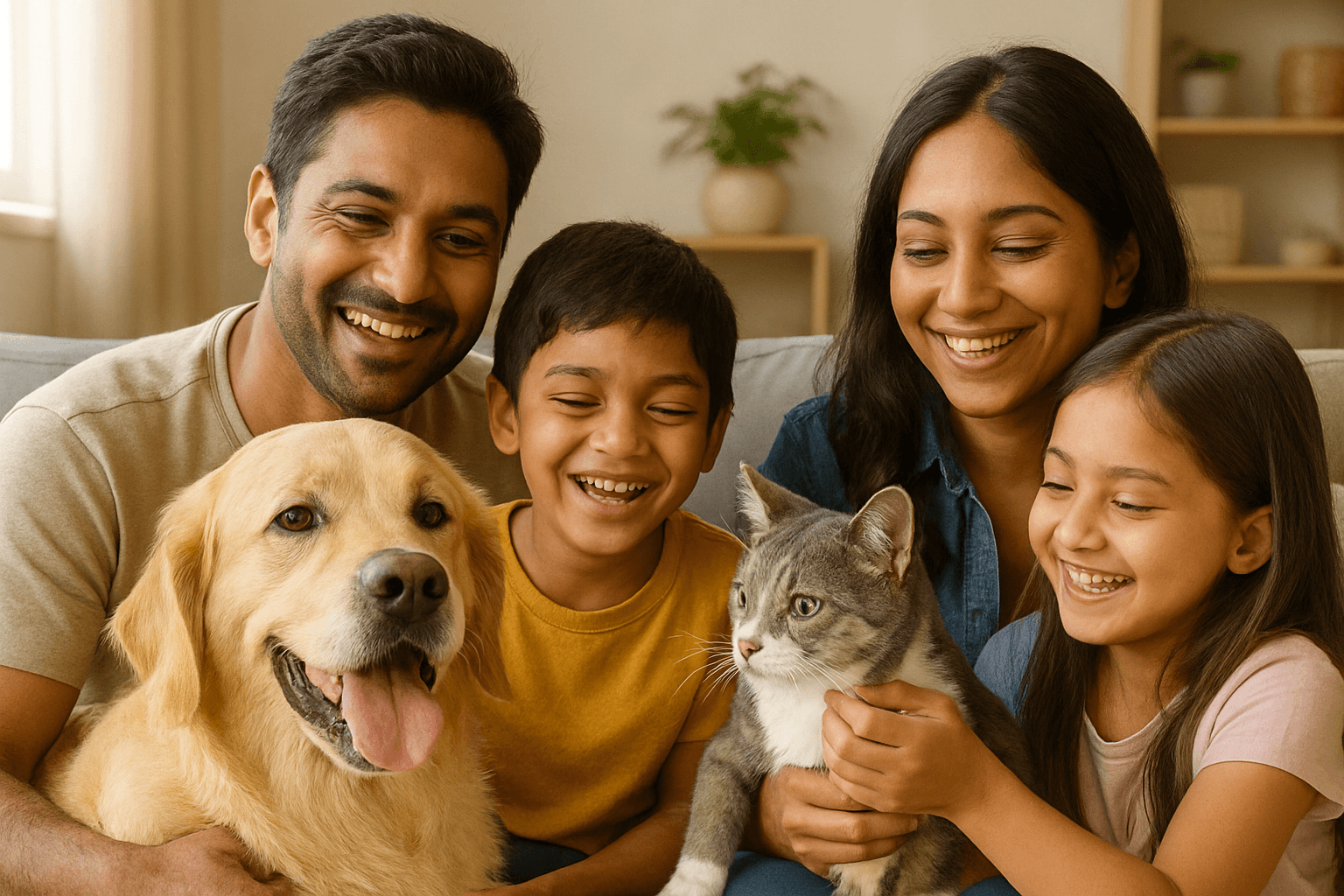 Happy family with pet
